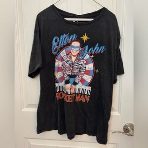 Elton John Rocket Man Graphic T-Shirt - Black NWT